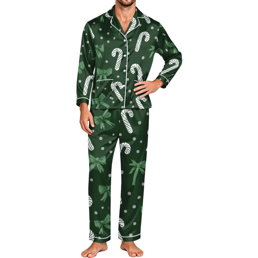 Set Pigiama da Uomo a Maniche Lunghe con Bottoni, 2 Pezzi Biancheria da Notte e da Casa con Pantaloni per la Casa e l'Ora di Dormire