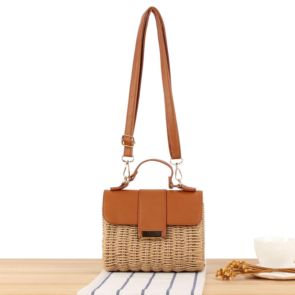 Naujiena Moteriška Madinga Boho Šiaudinė Rankinė - Reguliuojama Per Petį ir Viršuje Rankena Nerta Piniginė Atostogų Būtinybėms & Kasdieniam Važiavimui