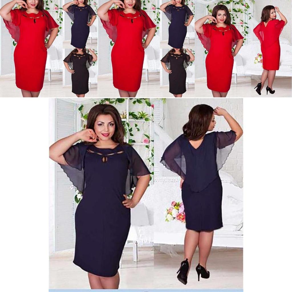 Damska Modna Sukienka Plus Size 6XL z Wycięciami, Krótkim Rękawem, Jednokolorowa, Dla Swobodnego Stylu**