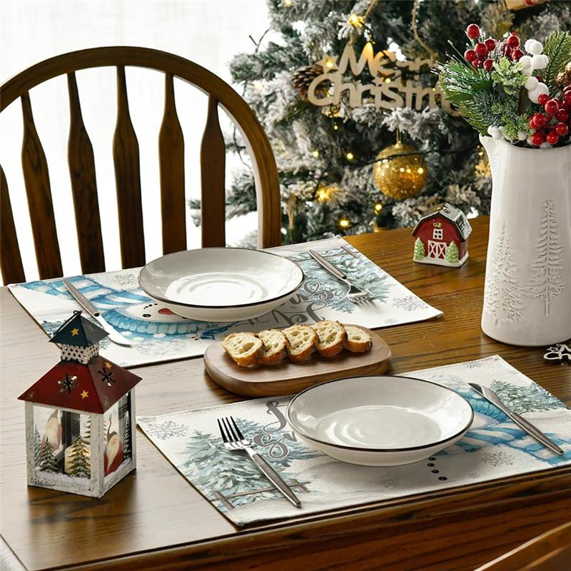 

BAAU 4PCS Xmas Trees Snow Pink Christmas Placemats Winter Table Mats For Kitchen Dining Decoration M