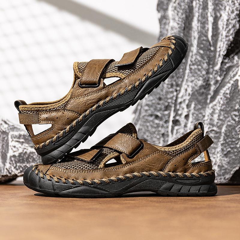 Men Hand Stitched Large Size Closed Toe Hand Stitched Large Size Sandals Lightweight Comfortable Casual Commuting Travel Footwear