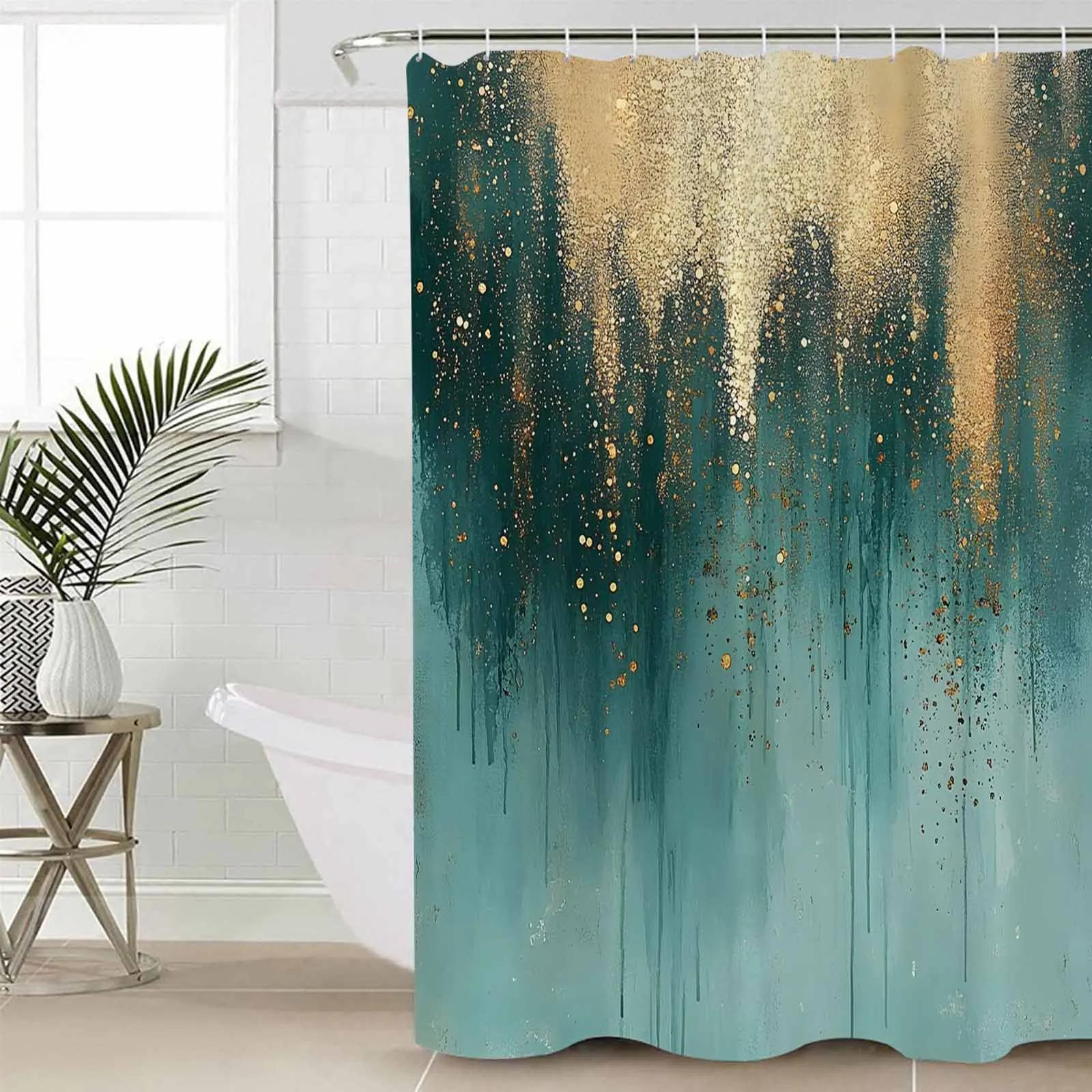 

Abstract Green Water Drop Line Shower Curtains Waterproof Bath Curtains Home Decor Modern Luxury Bathroom Curtain W60H190(CM)-1 Pcs