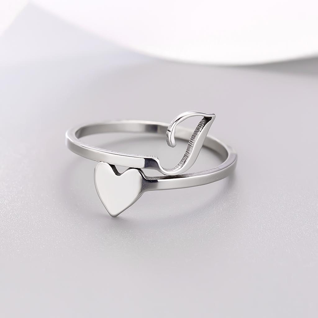 Silver Color 26 Letter Love Heart Rings Stainless Steel Open Ring for Women Men Couple Initial Name Finger Jewelry Gifts