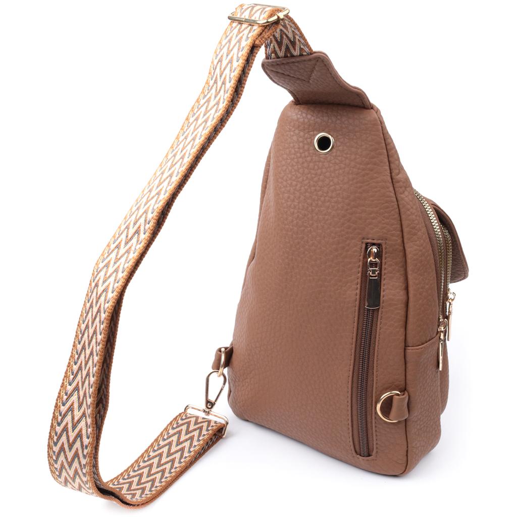 Praktische Damen-Umhängetasche mit einem Schultergurt aus grobnarbigem Ökoleder VINTAGE Bag 22764 Braun