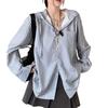 Striped Hooded Women's Long Sleeved Shirt Korean Style Loose Casual Shirts Spring Fashion Single Breasted Lady's Blouses