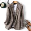 Women's Notched Collar Long Sleeve Blazer Loose Fit Casual Plaid Coat Elegant Office Outerwear
