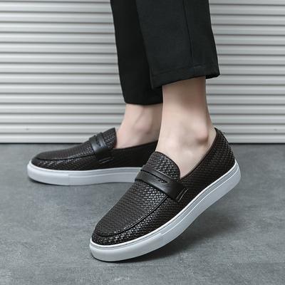 Neue Mode Slipper Herrenschuhe Board Weiche Freizeit Lederschuhe Herren Atmungsaktive Party Webmuster Schuhe für Herren Flach Kostenlos
