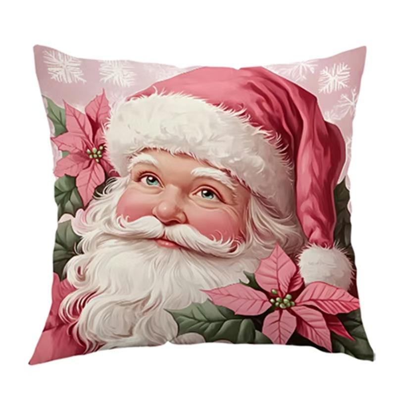 Pink Christmas Throw Pillow Cover Linen Holiday Decoration Living Room Sofa Cushion Cover Cushion Cover Car Decoration