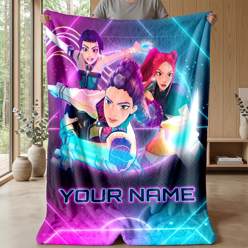 Custom Text Flannel Throw Blanket, Lightweight Cozy Bed Sofa BlanketKpop Demon Hunters