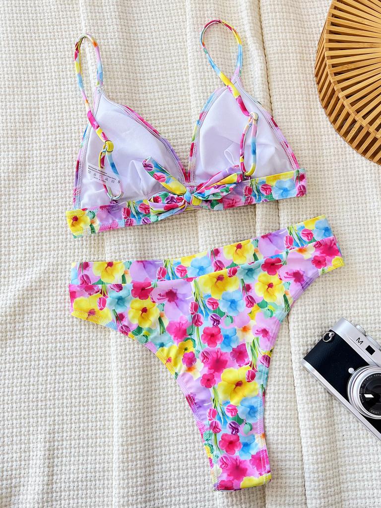 Women's Swimsuit Floral Sexy Triangle Bag Backless High Waist Bikini Beachwear Bathing Suits