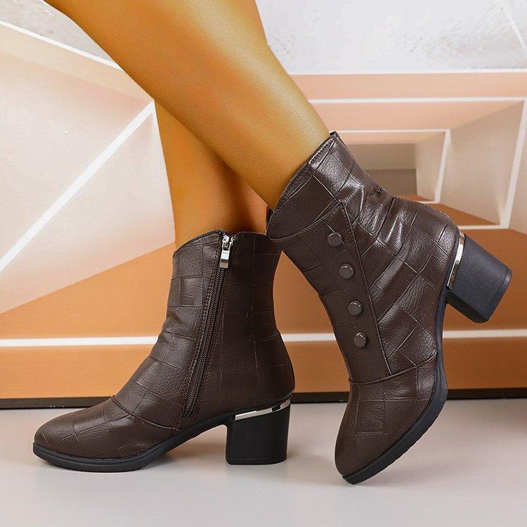 Autumn and Winter New Women's Shoes European and American Fashion Thick Heel Zipper Martin Boots Middle Old Mother High Heel Velvet Fashion Boots