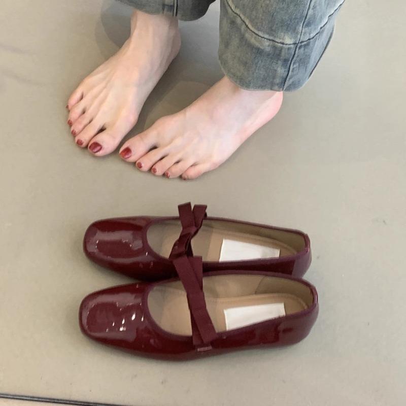 

French Insole Height-increasing Fairy Style Mary Jane Shoes Summer Wanwan Ballet Single Shoes and Ladle Shoes 40 бордовый