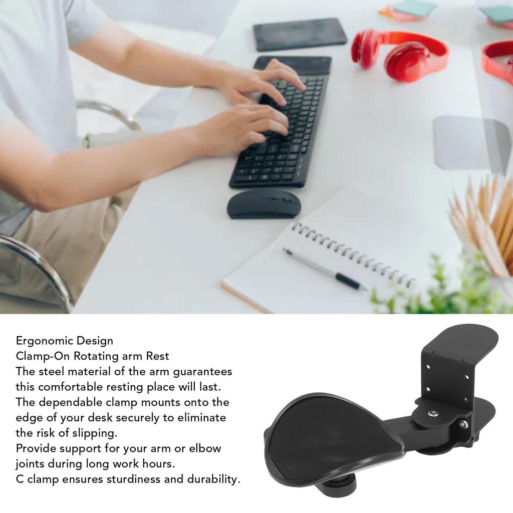 Armrest Pad Rotating Elbow Rest Holder Sturdy Clamp On Adjustable Armrest Flexible Ergonomic Aluminum Alloy Plastic for Office