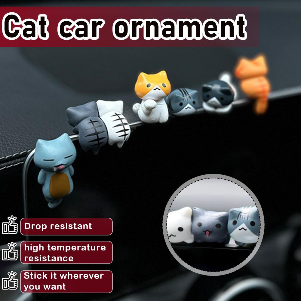 6pcs/Set Cute Mini Cat Ornament Car Center Console Decoration Ornaments Auto Dashboard Decoration Car Accessories