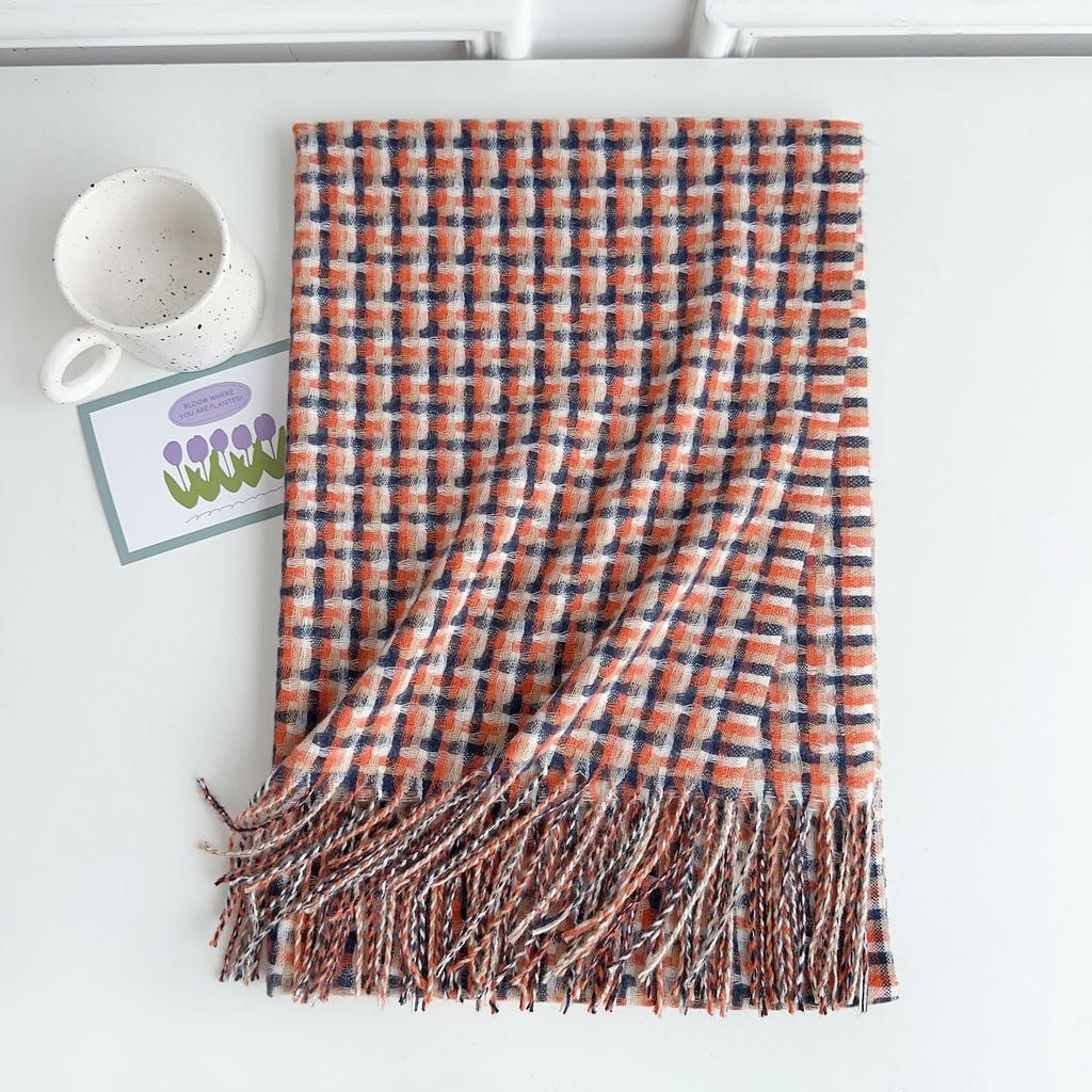 Autumn and Winter Thickened Warm Scarf Contrasting Color Plaid Imitation Cashmere Fringed Versatile Scarf Fashionable Commuter Decorative Shawl