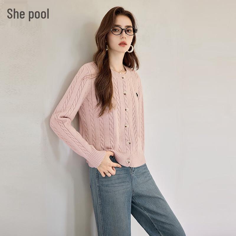 

Women s Sweet Single-Breasted Round Neck Knit Top L