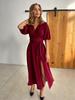 2023 Women's V-Neck Lantern Sleeve Maxi Dress with Waist Tie & Slit