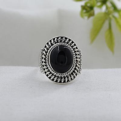 Schwarzer Onyx Silberring, 925 Sterlingsilber handgefertigter Schmuck, Geschenk für sie, Silberschmuck, Unisex-Ring Ar8933