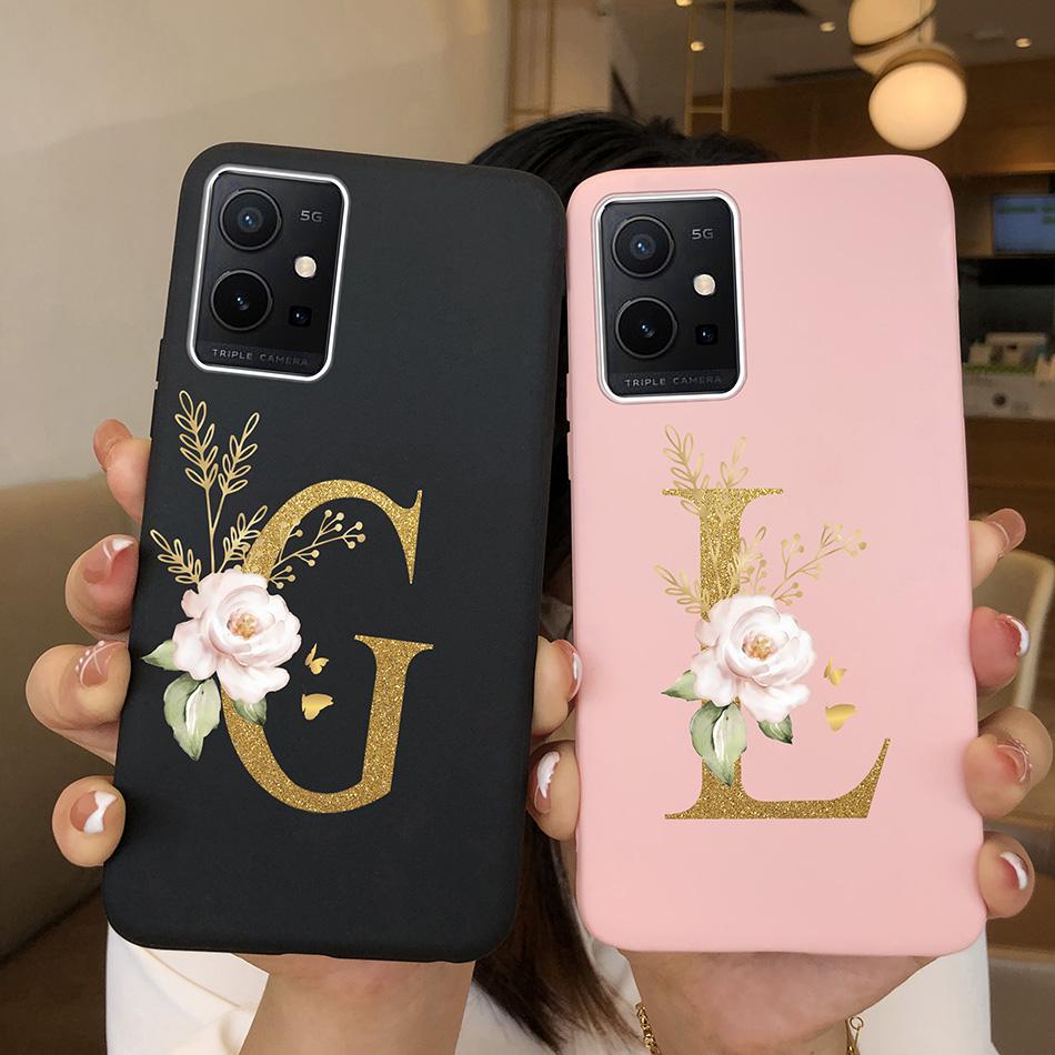 Simple Case For Vivo T1 5G Name 26 Letter Soft Matte Silicone Anti Slip Phone Back Cover For Vivo T 1 VivoT1 Shell Funda Bumper