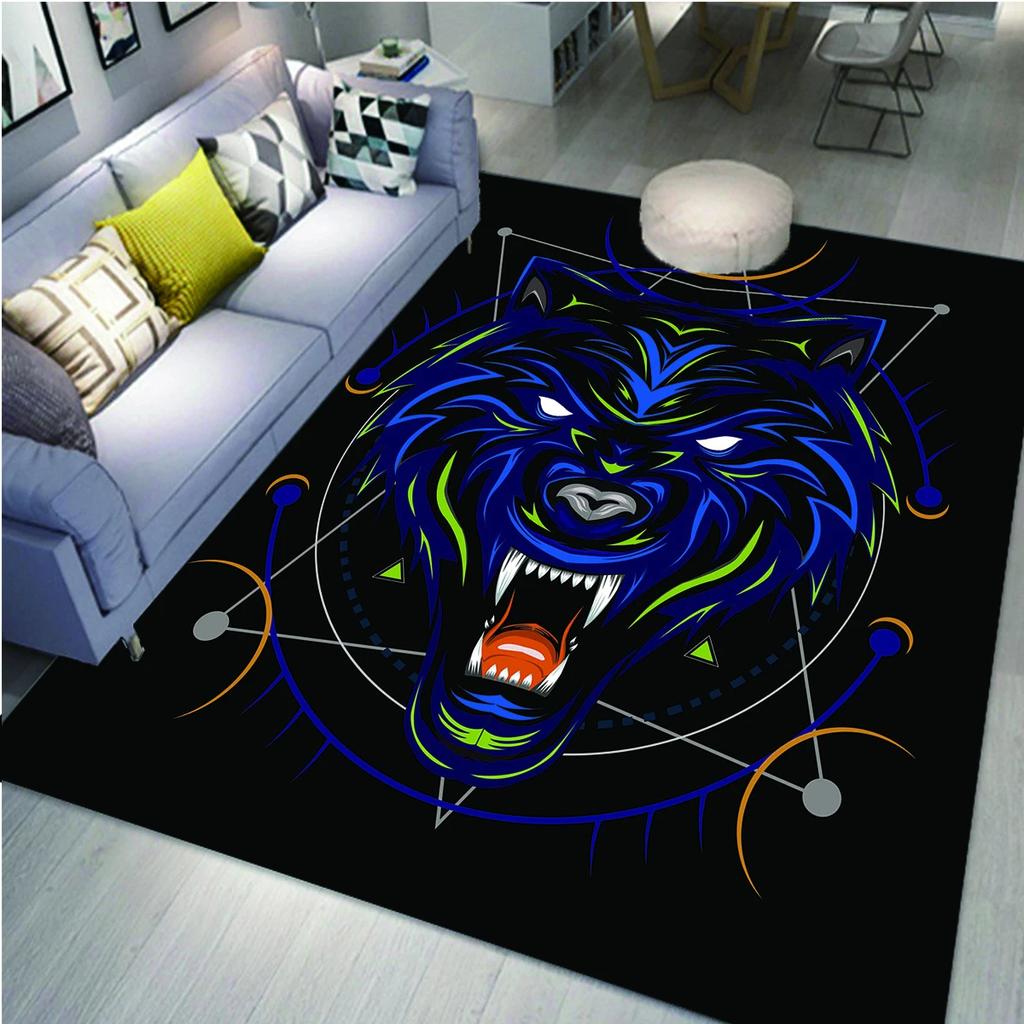 Wolf Carpet Bohemian Mandala Flower Area Rug for Living Room Bathroom Laundry Room Decor Wild Animal Doormat Non-Slip Floor Mat