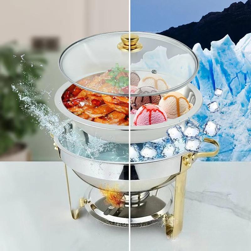 Alcohol Stove Large Capacity Circular Gold-plated Insulated Heating Furnace Hotel Restaurant Stainless Steel Buffet Stove