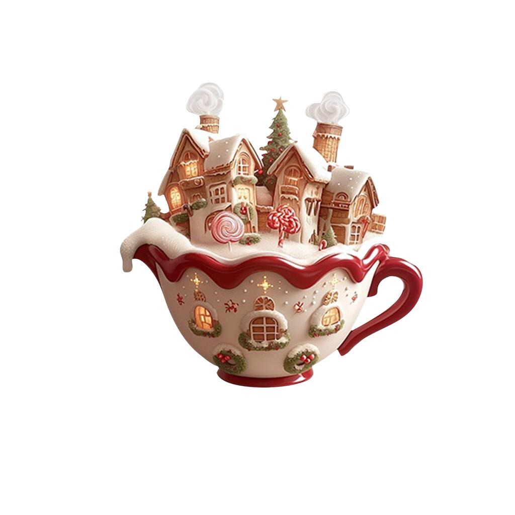 2D Acrylic Christmas Teacup Snow House Suitable For Keychains, Car Rearview Mirror Accessories, Backpack