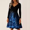Women's Casual Fashion V Neck Long Sleeve Christmas Printed Party Vintage Long Dresses
