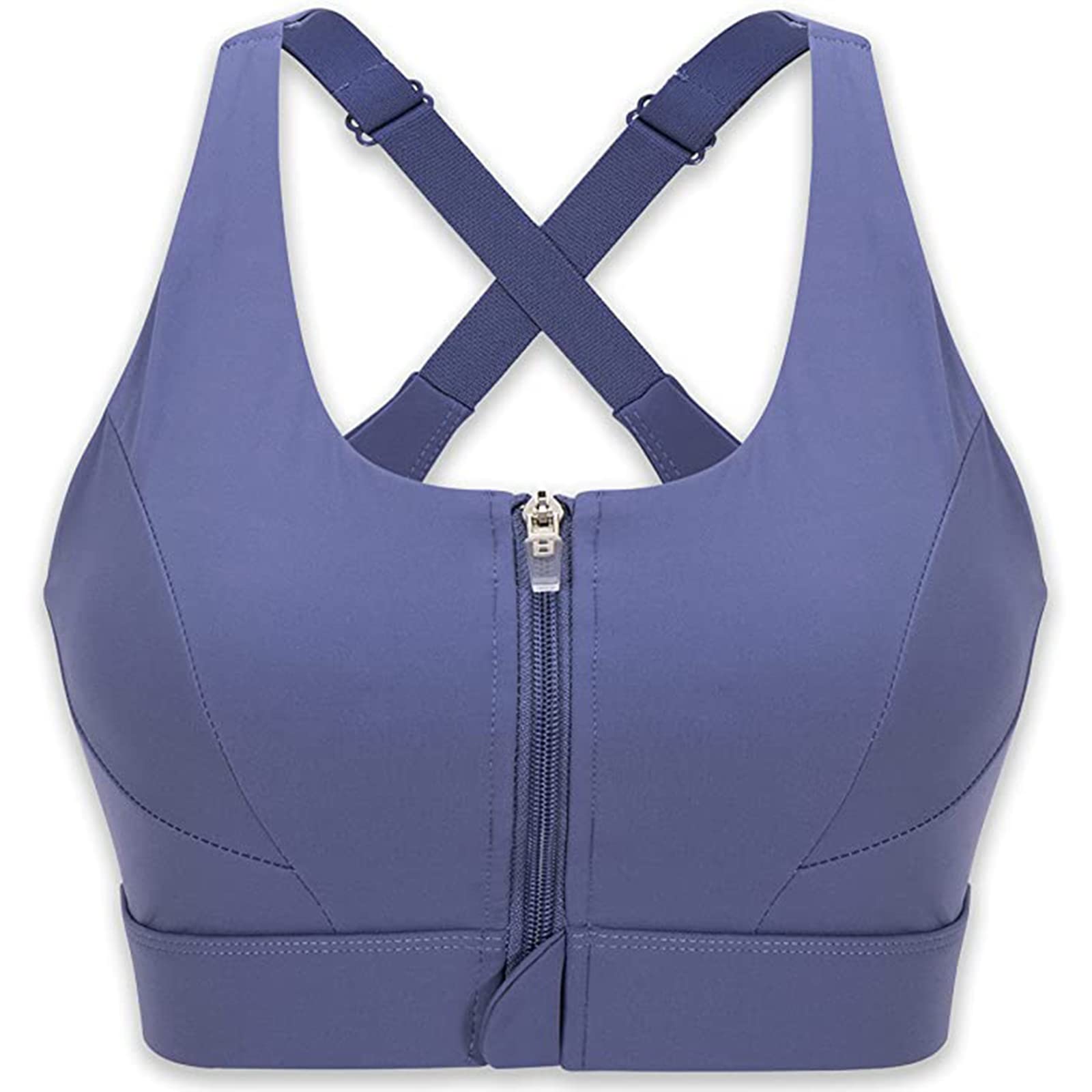 

Cordaw Wireless Sports Bra with Front Adjustable Shoulder High and Removable Features a and Size Sapphire Blue Women s Zipper, Straps, Support, Pads.