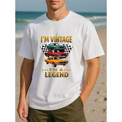 Taglie Europee Auto Retrò "Sono Una Leggenda Classica" | T-shirt Casual da Uomo a Maniche Corte con Girocollo e Stampa, Perfetta per l'Uso Quotidiano in Tutte le Stagioni