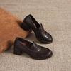 Krazing Pot Sheepskin Round Toe Thick Med Heels Spring Shoes Slip On Big Size 42 Loafers Women Platform Pumps
