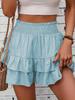 Women High Waist Smocked Ruffle Skort Layered Tiered Casual Summer Wide Leg Shorts Skirt