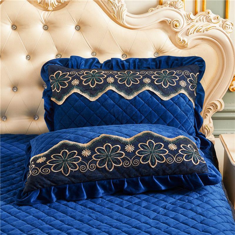 2pcs Velvet Pillow Case Luxury 48x74cm Pillow Cover Quilted Lace Bed Decorative Rectangle Pillow Shams Warm Solid Color