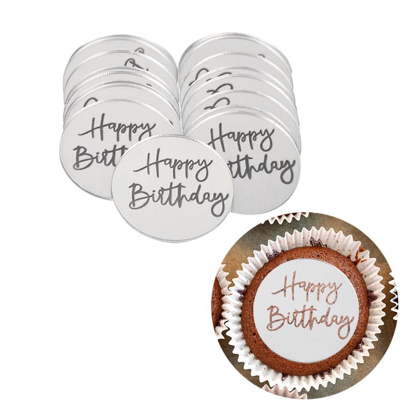 10 Stück Happy Birthday Cupcake Topper Gold Acryl Kreis Dessert Kuchen DIY Dekorationen Einsteckkarte Kinder Partyzubehör
