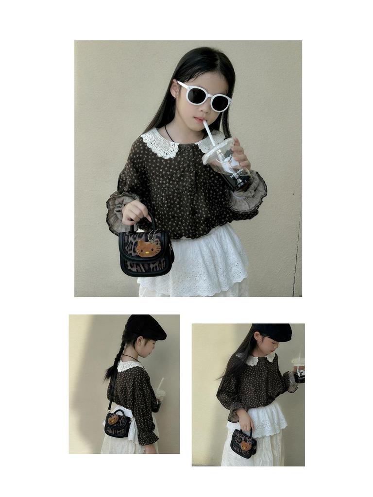 Korean Style Leopard Print Girls' Shoulder Bag - Cute Cat Design Fashionable Crossbody Handbag