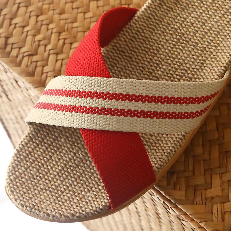 Crossed linen slippers women's summer home couple thick bottom non-slip indoor soft bottom home cool slippers men's summer