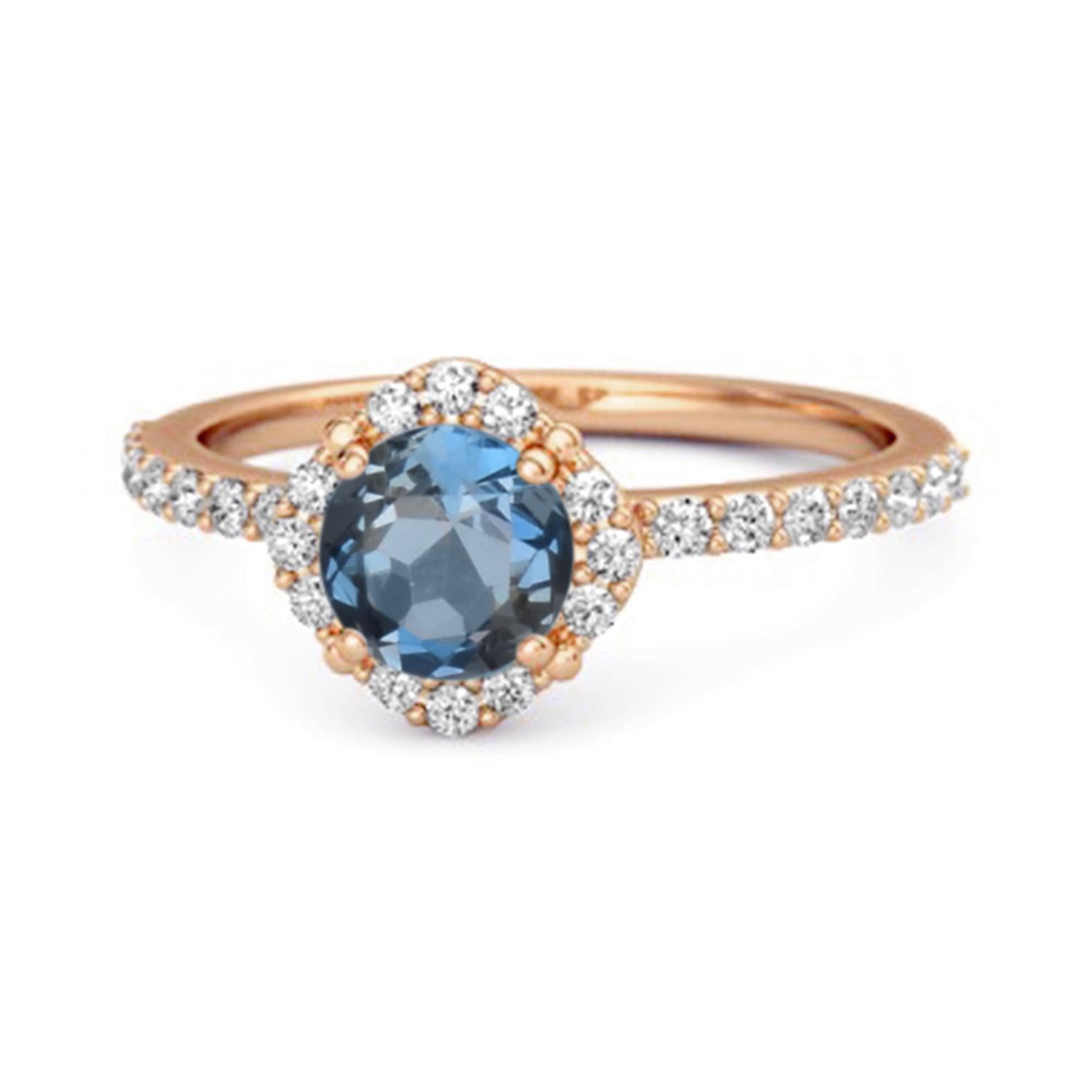 

London Blue Topaz Floral Halo Pave Ring - 925 Sterling Silver Rose Gold Vermeil 11 Яскраво-рожевий