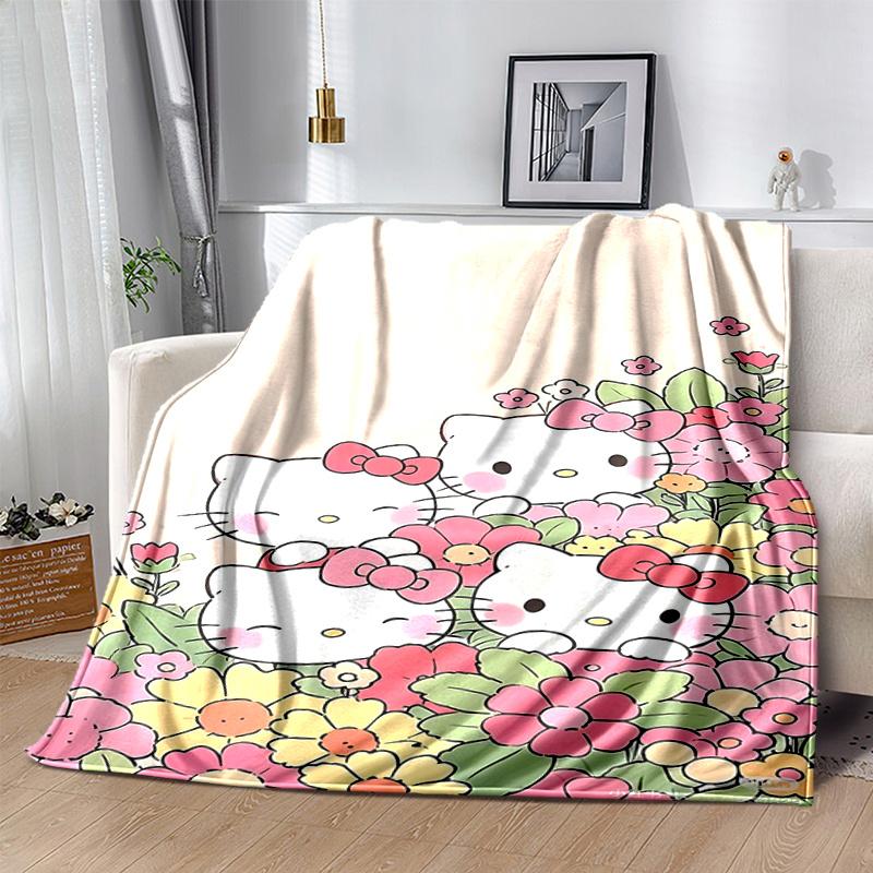 1pc Hello Kitty in a Field of Flowers Blanket, Soft Throw for Home Decor, Gift Idea, Suitable for All Seasons, Living Room, Travel, Camping, Car Blank