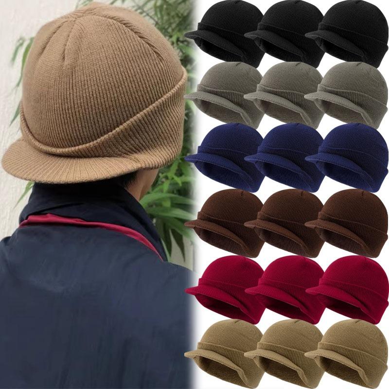 2026 Winter Knitted Hats Unisex Short-brimmed Fashion Hip Hop Style Peaked Caps Knitting Solid Color Thicken Warm Beanies Caps