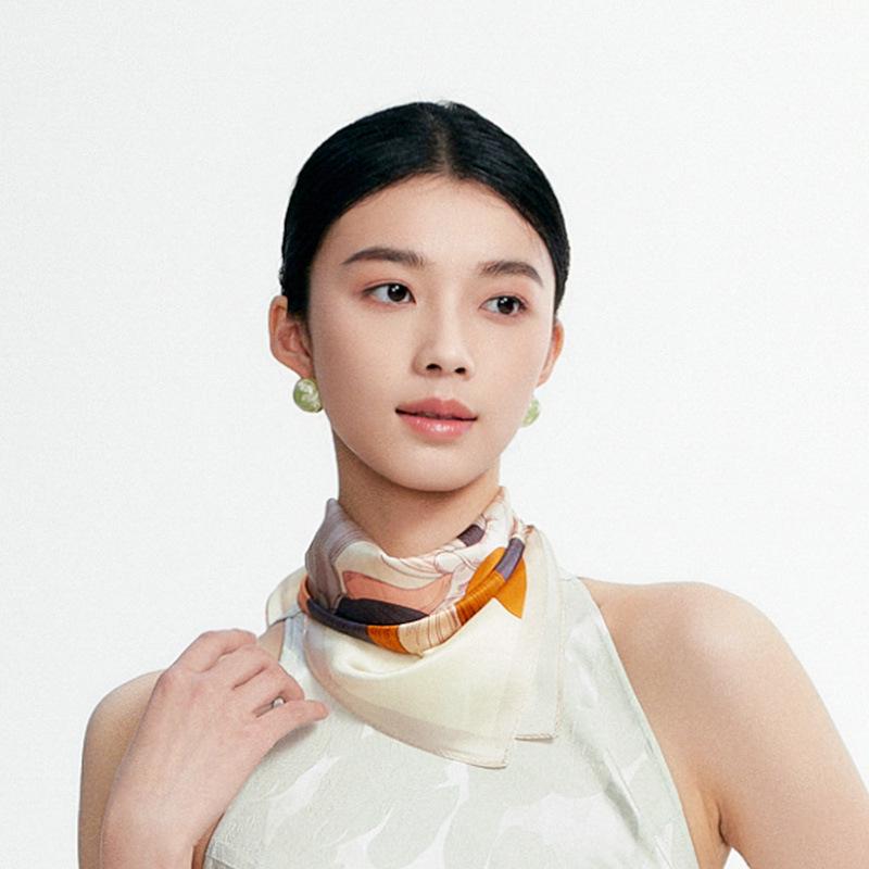 Mulberry Silk Printed Fashion Scarf - Small Square Design