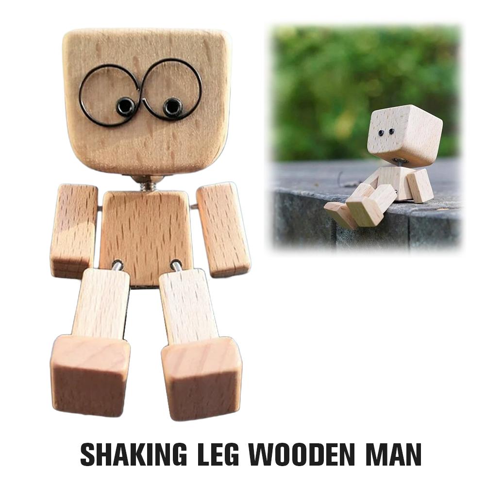 Replaceable Expressions Shaking Wooden Man Figurine Cute Funny Car Magnetic Decor Ornaments Wood Base Interior Wood Desktop O9G7