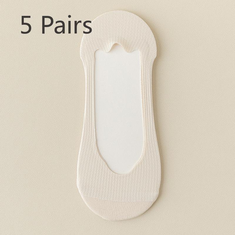 5 Pairs of Women's Summer Thin Cotton Sole Non Slip Shallow Mouth Invisible Ice Silk Boat Socks