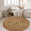 Tappeto Rotondo in Rattan Intrecciato Stile Boho Naturale Tappeto in Flanella per Soggiorno Camera da Letto Spazio Yoga Meditazione Eco-Friendly Casa