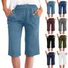 Pantaloncini casual da donna al ginocchio, vestibilità larga, con elastico in vita e tasche laterali, per l'uso quotidiano