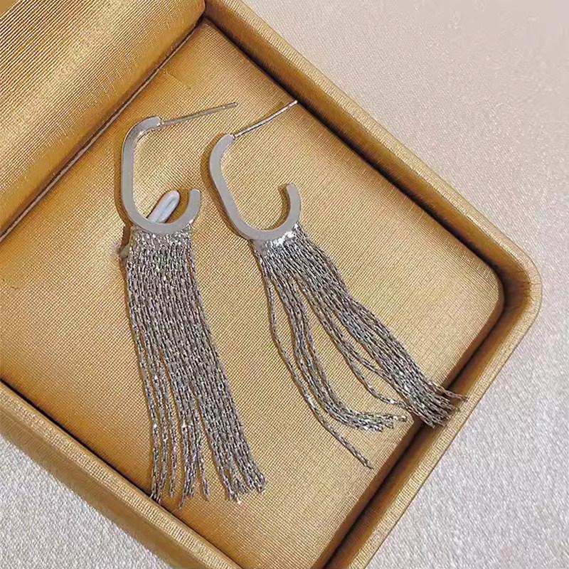 Fashion Statement Gold  Color Long Metal Chain Bling Tassel Earrings For Women Wedding Ms  Jewelry Pendant Gift