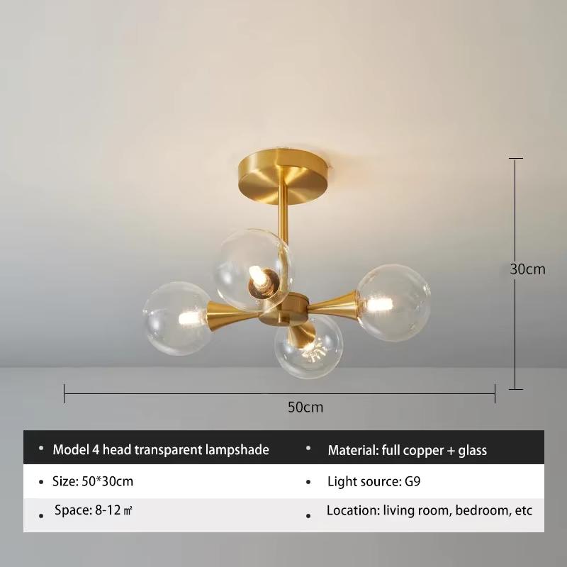 Minimalist Luxury Copper LED Ceiling Chandelier Nordic White Glass Ball Ceiling Lamps Living Dining Room Bedroom Light Fixture