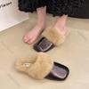 Women's Furry Mules Slippers Casual Outside Wear Flat Bottom Comfortable Baotou Half Slipper Plush Warm Winter New Cotton Slides