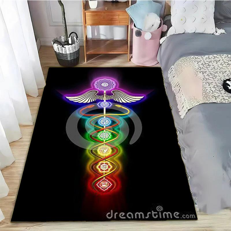 Rainbow 7 Chakra Mandala Bohemia Area Rug,Carpet Rug for Living Room Bedroom Sofa Doormat Decor,Yoga Soft Non-slip Floor Rugs