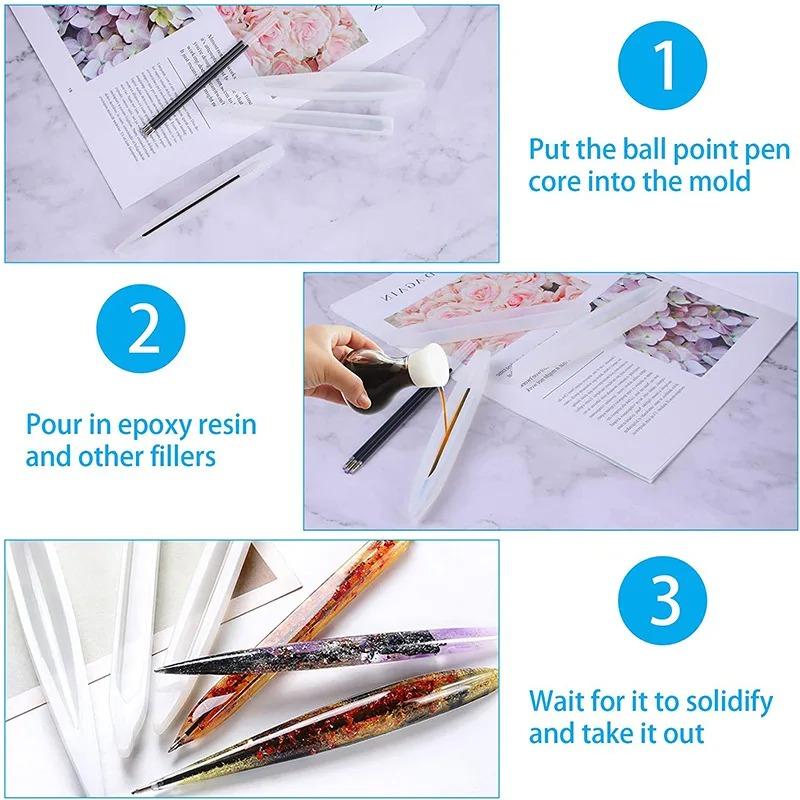 Transparent Pen Silicone Mould Set DIY Ballpoint Pen Mold Epoxy Resin Molds for Jewelry Casting Transparent Pen Holder Making