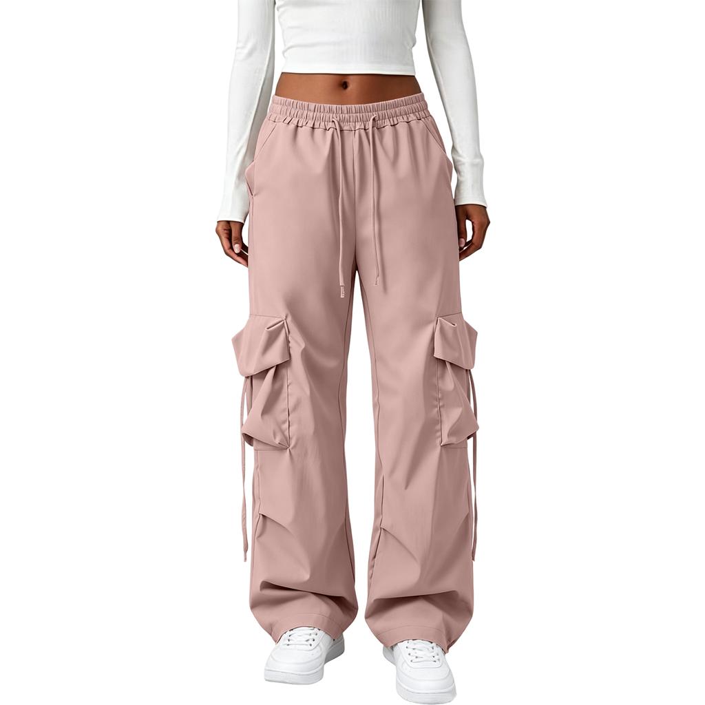 High Waist Wide Leg Cargo Pants for Women Loose Fit Straight Leg Trousers with Multiple Pockets and Adjustable Waistband Casual Bottoms