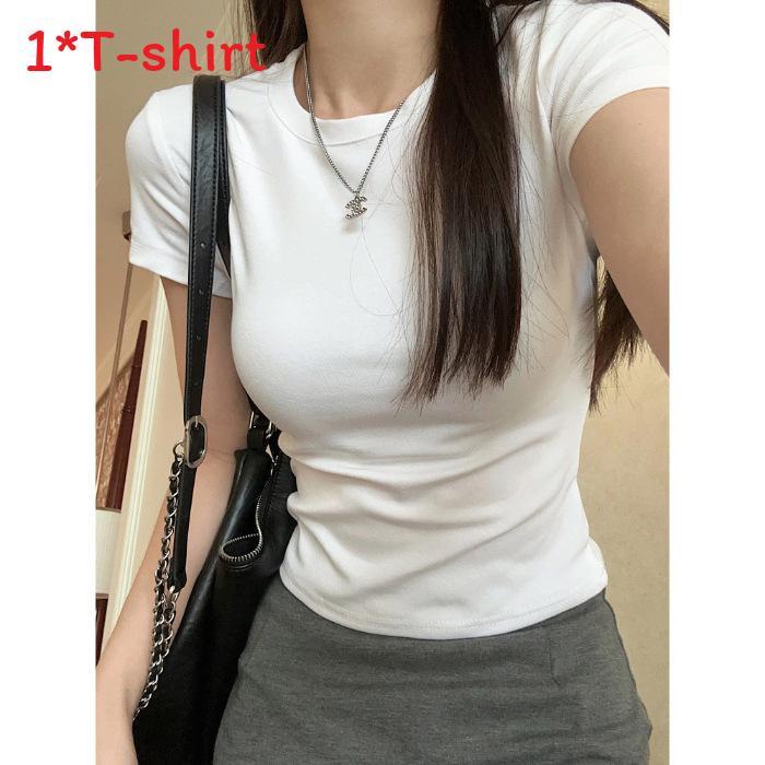 Tshirt For Women Summer Cotton Blend Short Sleeve Slim Fit Casual Top